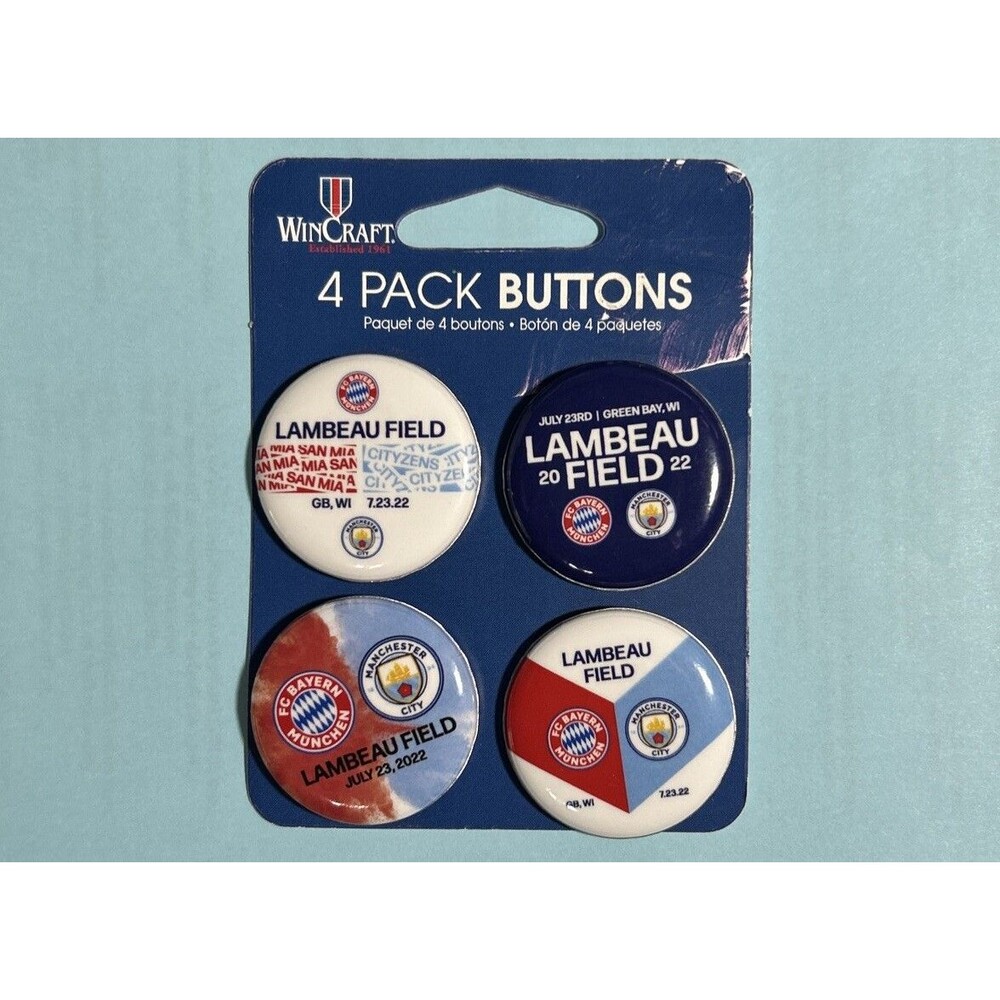 Bayern Munich vs Manchester City Green Bay Wisconsin July 2022 4 Pack Button Set